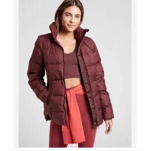 Athleta Downtown  down Jacket, MED, Decadent Chocolate (maroon) Retail $199